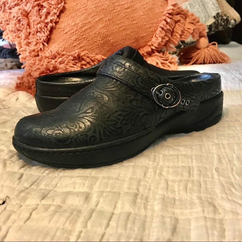 Dansko leather embossed mules